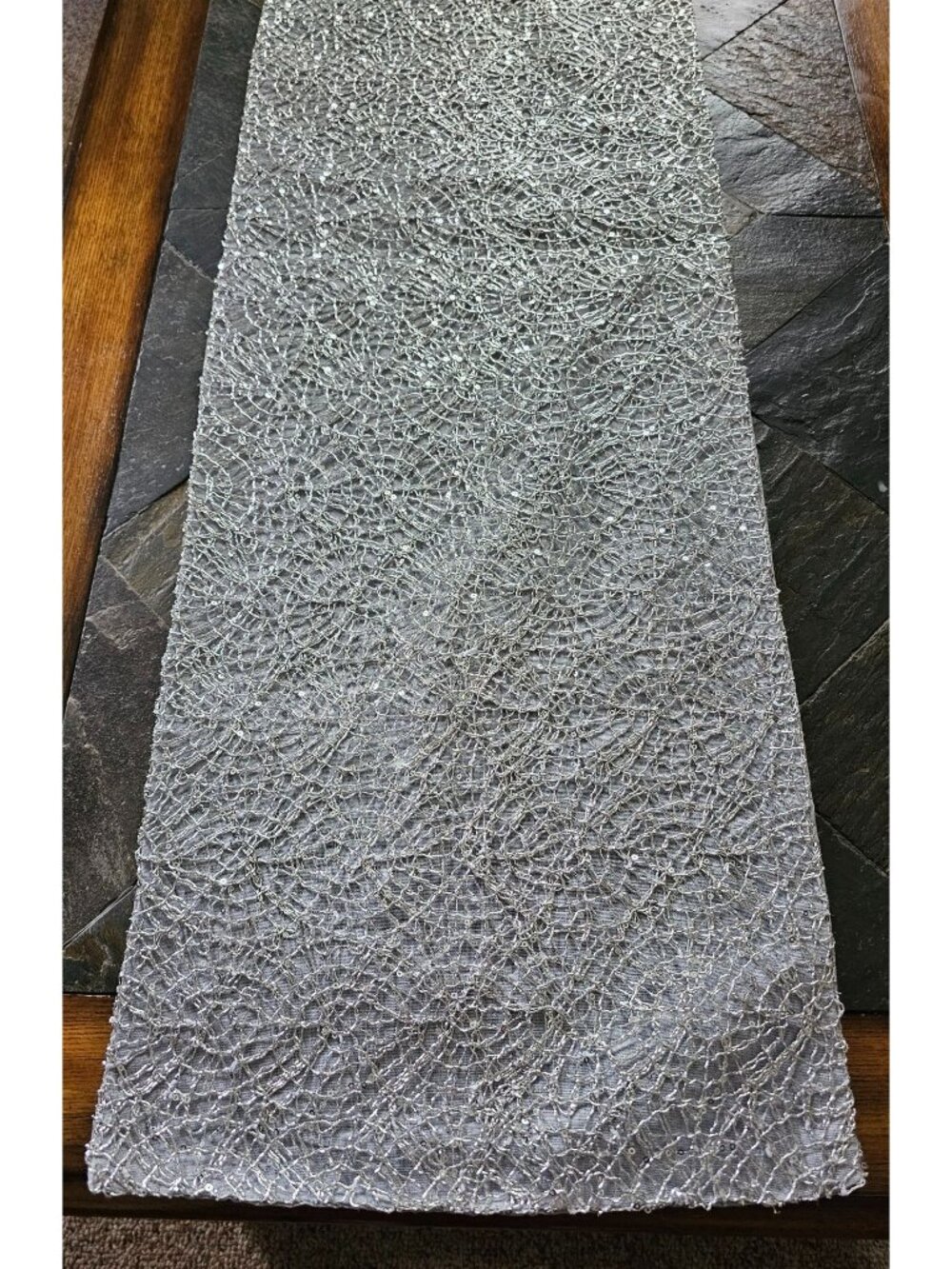 Philip All Over Lace Runner Vapor Silver Decorative Table Decor Holiday Party